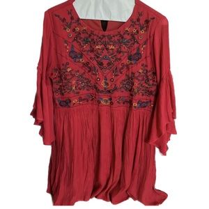 Arlo colored embroidered drop waist bell sleeve dress